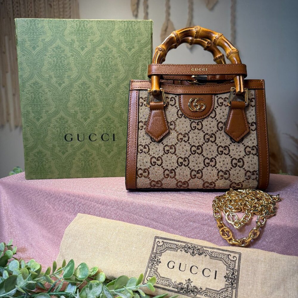 GUCCI Diana Bamboo Mini Crystal Tote Bag